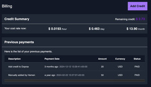 billing page