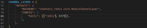 change the host in the CHANNEL_LAYERS to “redis”