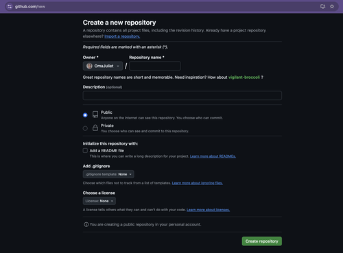 create new repo in github