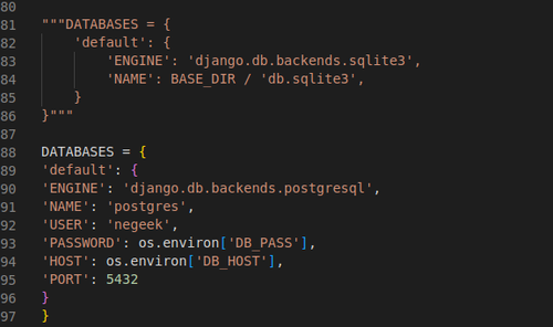 database in settings.py file