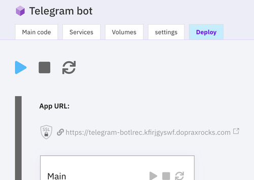 deploy section in the app