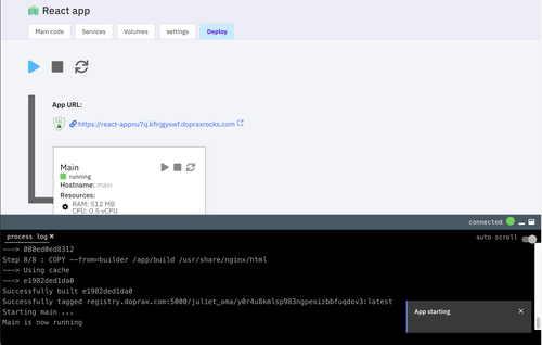 deployed react app now running