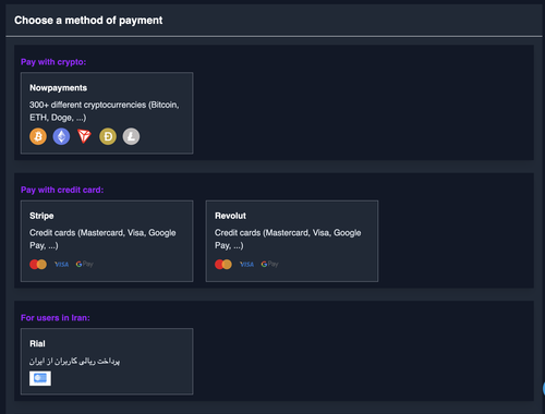 different payment options on Doprax