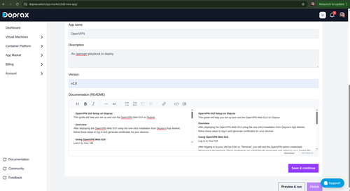 inputting app details