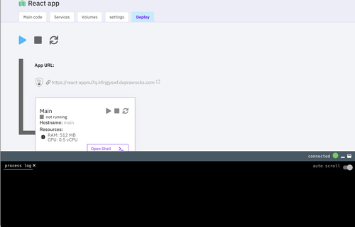 log page for deployed react app
