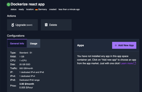 newly created app space