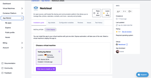 published app details in app market