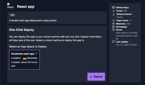 select created app space and deploy