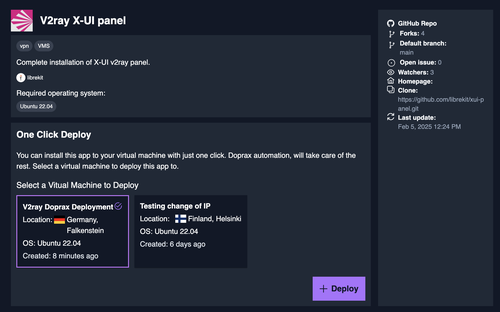 select the vm and deploy