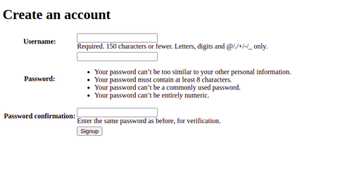 signup form on browser