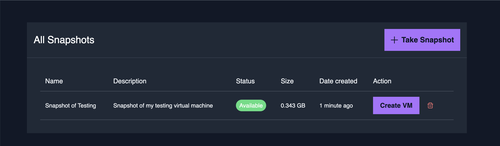 snapshot of VM taken