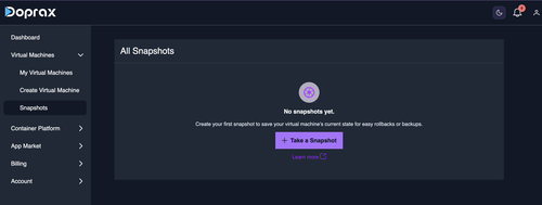 snapshot page in Doprax