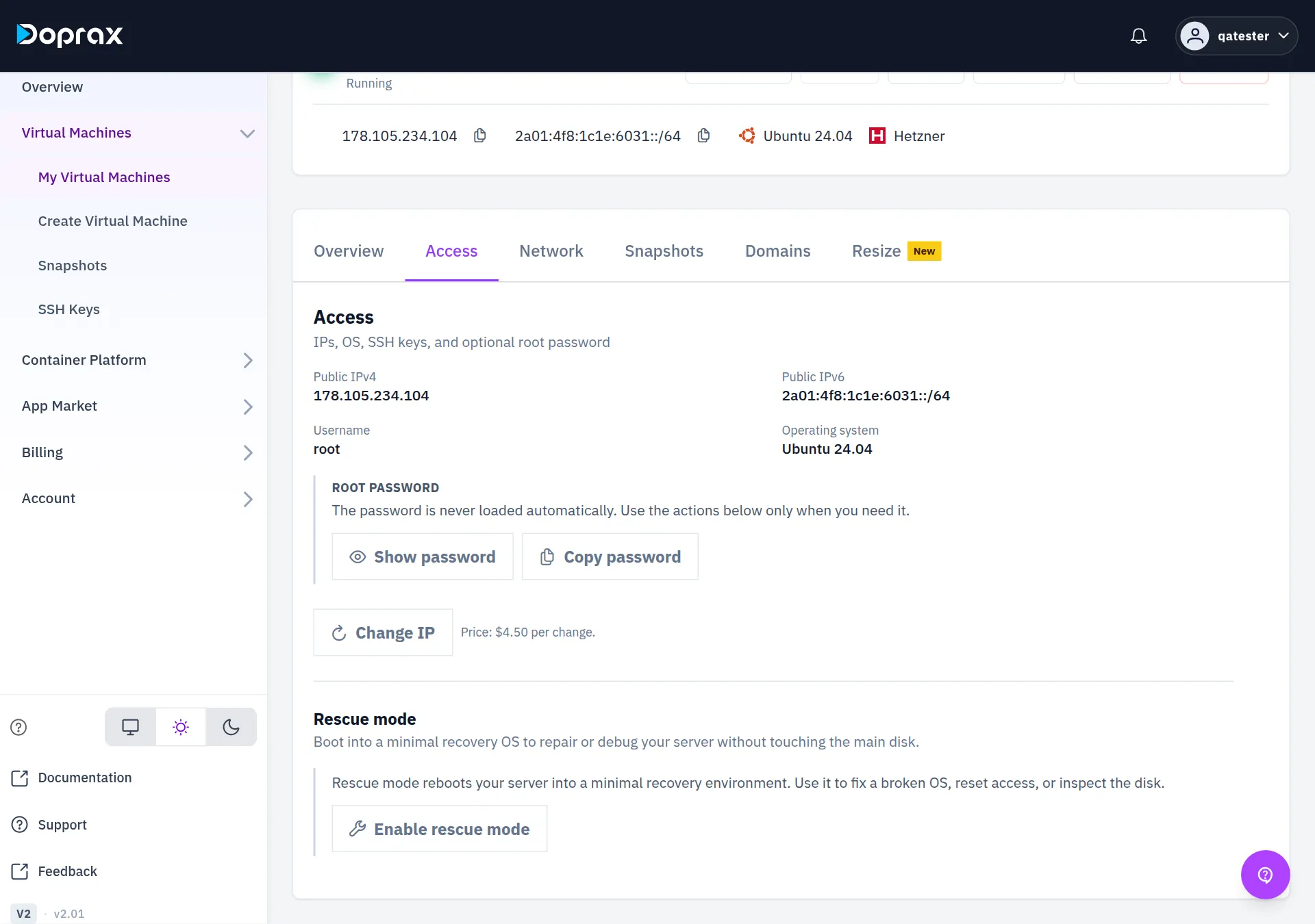 The Rescue mode section at the bottom of the tab with the Enable rescue mode button