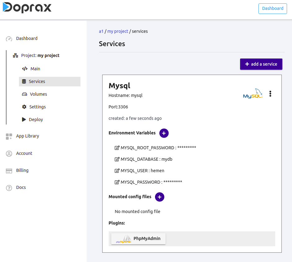 mysql in services page