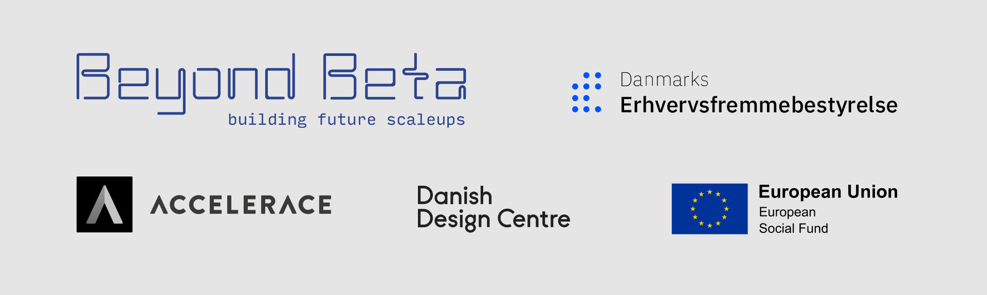 Beyond Beta, Accelerace, Danish Design Centre, Danmarks Erhvervsfremmebestyrelse, EU European Social Fund