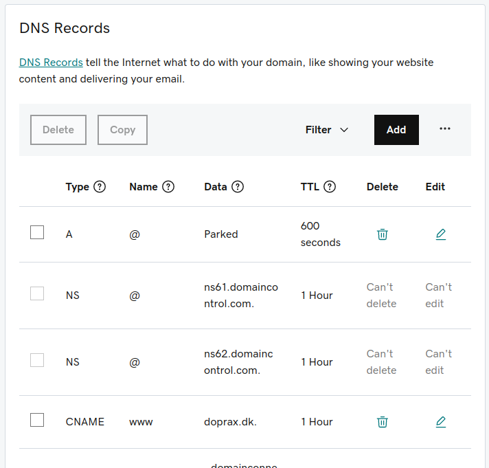 Godaddy DNS management