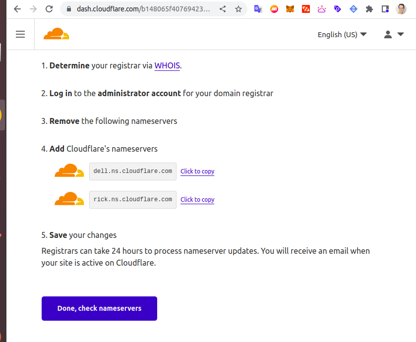 Change nameservers to cloudflare