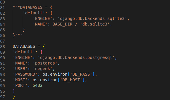 Database settings.py